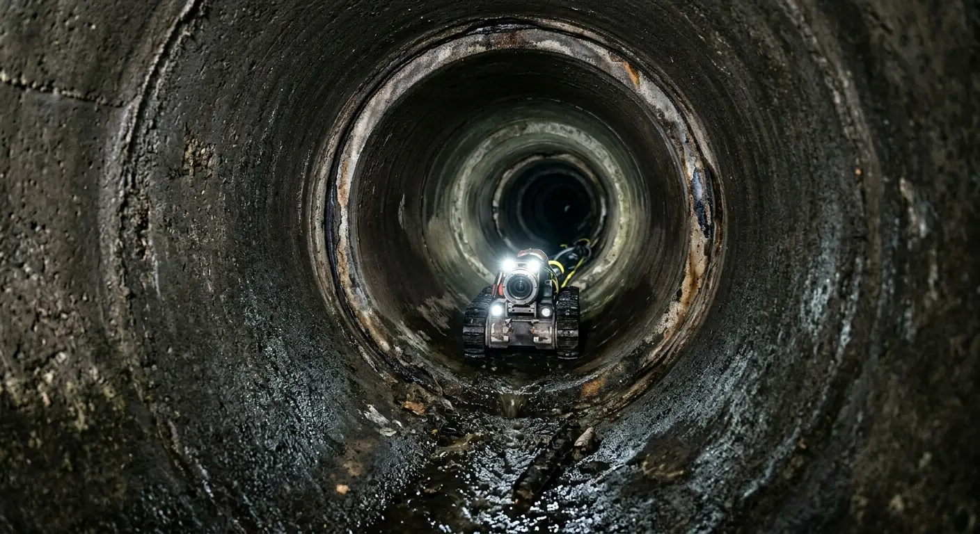 Robotic sewer camera inspecting pipe interior for Sewer Line Repair in West Springfield