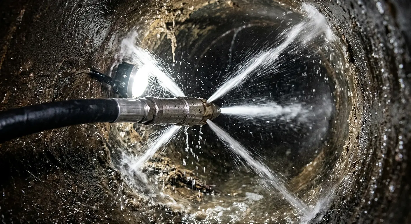 High-pressure hydro jetting nozzle cleaning sewer pipe for Storm Drain Cleaning in West Springfield